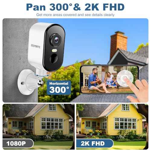 2K Security Cameras Wireless Outdoor, Pan Rotating 360¡Æ Battery Powered WiFi Camera with AI Motion Detection, Color Night Vision, Spotlight, Siren, 2-Way Talk, Waterproof, SD/Cloud Storage