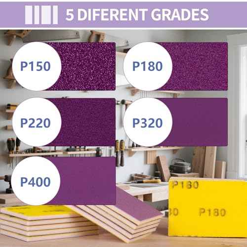 20 Pcs 3 x 4 Inch Sanding Sponge Set, 220 Grit Abrasive Sanding Sponges Pads Soft Foam Hand Sander Block Wet Dry Purple Ceramic Sand Sandpaper for Wood Metal Drywall Furniture Paint Polishing