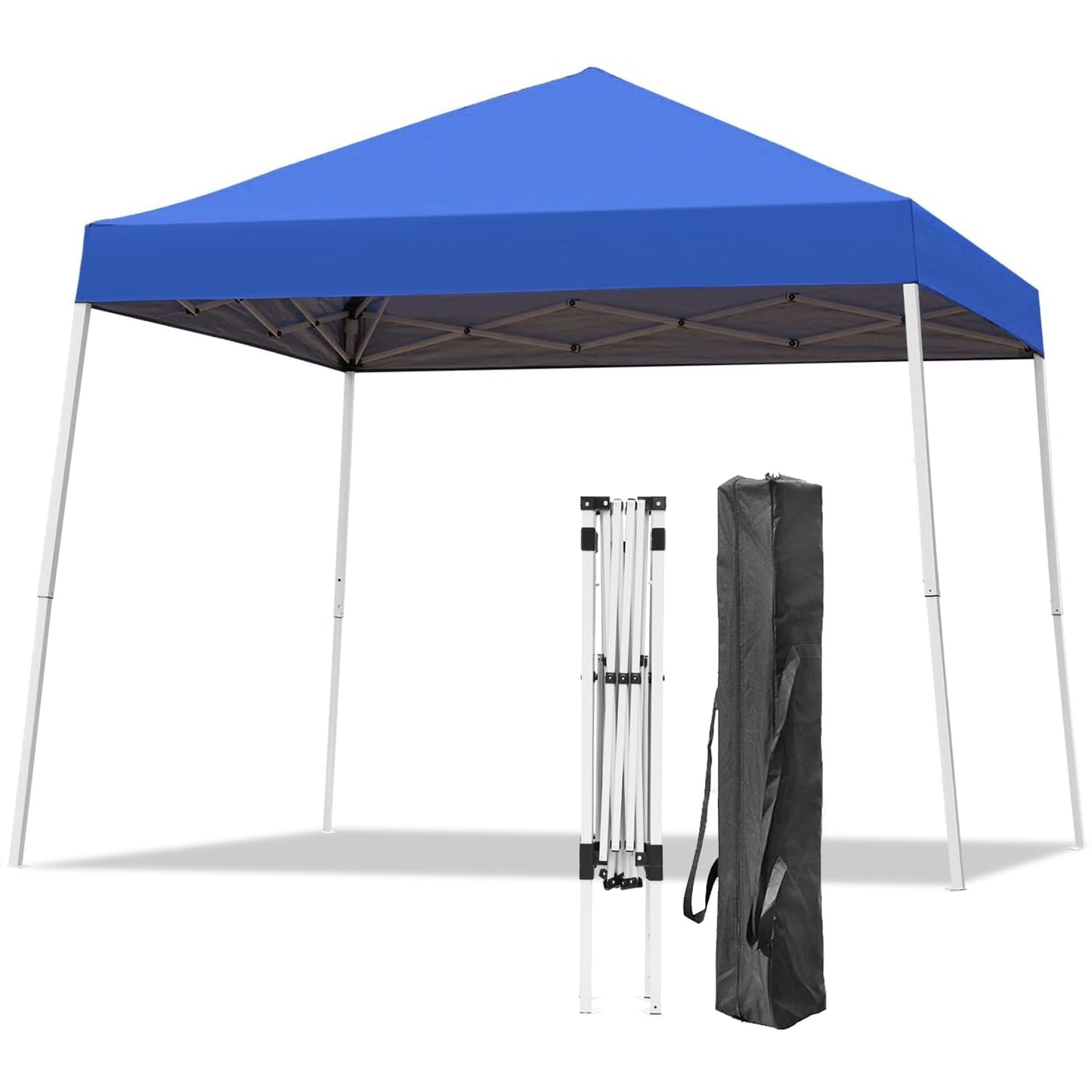 Oneofics Pop-up Canopy Tent, 10x10 Foot, Slant Legs with Carrying Bag, Gazebo Shelter for Patio Deck Garden and Beach, 8x8 Foot Cover Included, Blue
