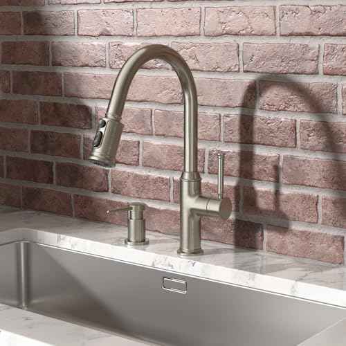 Lava Odoro Soap Dispenser for Kitchen Sink, Modern Brass Built in Countertop Pump Dispenser with 18 Oz Refillable Bottle, Kitchen Soap and Lotion Dispenser Spot-Free, Brushed Nickel, KSD-21