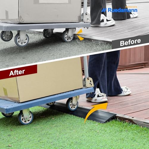Ruedamann 3.3 Ft Threshold Transition Strip, 1 1/5"~1 2/5" Rise Rubber Threshold Ramp, Overlap Edge Reducer, Doorway Edge Trim and Mats for Laminate Doorway, Carpet, Floor, Tile