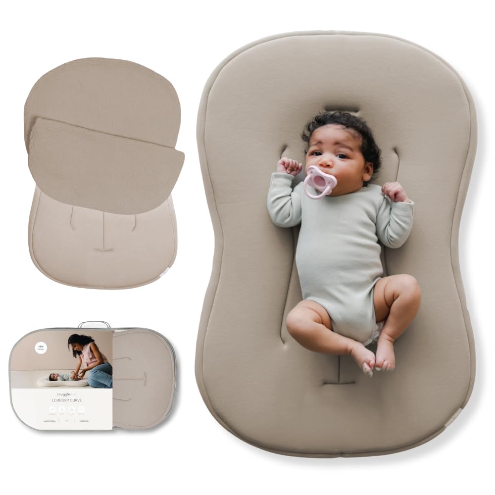 snuggle me® Baby Lounger Curve (0-6 Months) - Premium Organic Cotton with Foam Core, Machine-Washable Cover, Buttery-Soft & Breathable CSPC Compliant Infant Lounger Baby Nest with Travel Bag - Birch
