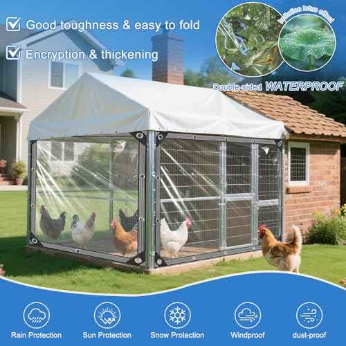 Clear Tarps Heavy Duty Waterproof 8x8ft Clear Tarp with Grommets and Reinforced Edges 14Mil Thickened Tear Resistant Clear Vinyl Plastic Tarp for Outdoor Patio Chicken Coop Greenhouse Plant