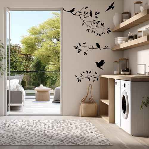 Bird Tree Branch Wall Sticker Decal Black Vinyl Wall Art Decor Peel and Stick Living Room Home Decoration