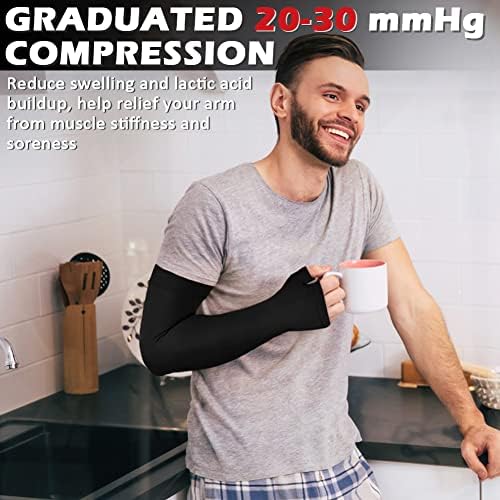 Ailaka Lymphedema Compression Arm Sleeve（Single） with Gauntlet for Men Women, 20-30 mmHg Medical Compression Arm Sleeve