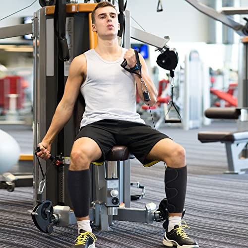 Chivao 2 Pairs Calf Brace Adjustable Shin Splint Support Lower Leg Compression Wrap Calf Sleeves for Men Women Pain Relief, Increases Circulation Reduces, Muscle Swelling(Blue, Black)