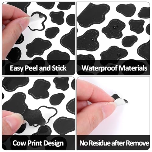 286Pcs Cow Print Stickers, Black Cow Print Decor Decals for Wall Cars Cups, Self-Adhesive Vinyl Peel and Stick Wall Decals for Bedroom Living Room Bathroom Home Wall Decor
