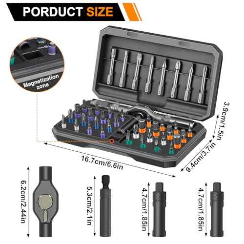 42 in 1 Magnetic Screwdriver Set, DIY Ratchet Screwdriver Set, Multi Bit Magnetic Drive Set with Detachable Ratchet Handle, Portable Repair Tool Kit for Electronics, Furniture, Bicycle,Gray