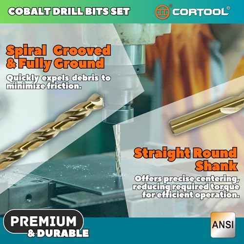 1/16 inch Cobalt Drill Bits (20Pcs), M35 HSS Metal Jobber Length Twist Drill Bit Set for Hard Metal, Stainless Steel, Iron, Copper, Aluminium, Brass, Plastic & Wood