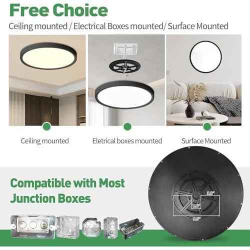 20 Inch Dimmable LED Flush Mount Ceiling Light, 40W,4350LM, 2700K/3000K/4000K/5000K/6000K CCT Selectable ,Round Flat Panel Light Low Profile Ceiling Light Fitures for Hallway/Kitchen/Bedroom, Black