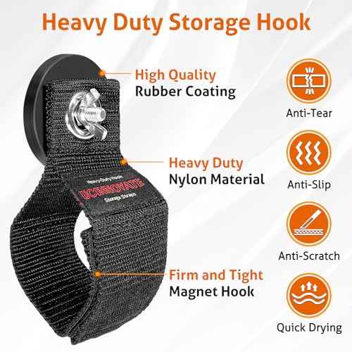 UCINNOVATE Heavy Duty Magnetic Hook Straps 4 Pack, 2.59INCH Magnetic Storage Hooks, Magnetic Tool Holder, Powerful Garage Storage Hook Ties, Extension Cord,Hose, Cable, Rope,Tools,Workshop,Pick-up