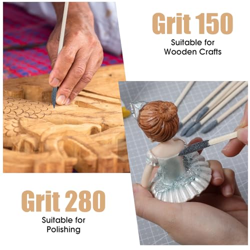 cobee 150 Pcs Double End Sanding Sticks, 150/280 Grit Birch Wood Matchsticks Corundum Sand Sanding Twigs Polishing Sticks Detailing Tools for Plastic Models Woodworking 5.5 x 0.3 Inch