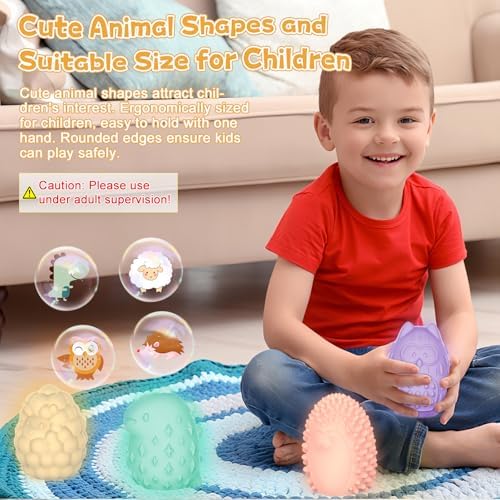 Subao 4 Textures 7 Colors Sensory Lights for Autism & ADHD,Animal Night Light for Kids Sensory Toys for Toddlers,Light Up Autism Sensory Products,Xmas Birthday Easter Gifts for Boys Girls Ages 3+
