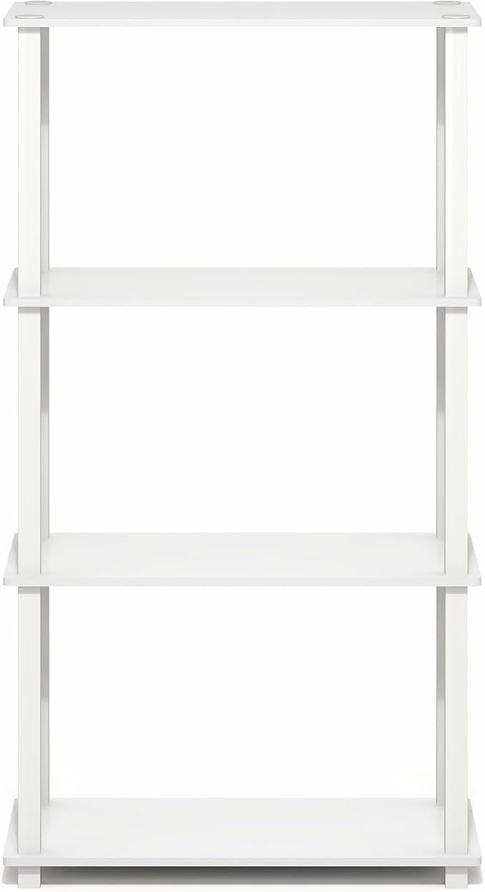 Furinno Turn-S-Tube Storage Shelves, 4-Tier Book Shelf, Corner Shelf, Toolless Open Frame Standing Shelves, for Organization and Storage, Living Room, Garage, Home Office, White