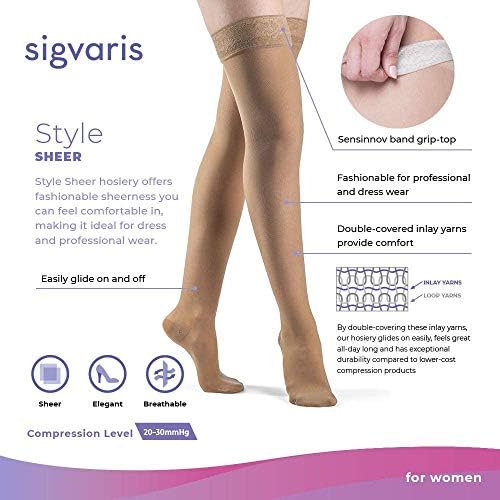 SIGVARIS Women’s Style Sheer 780 Closed Toe Thigh-Highs w/Grip Top 20-30mmHg