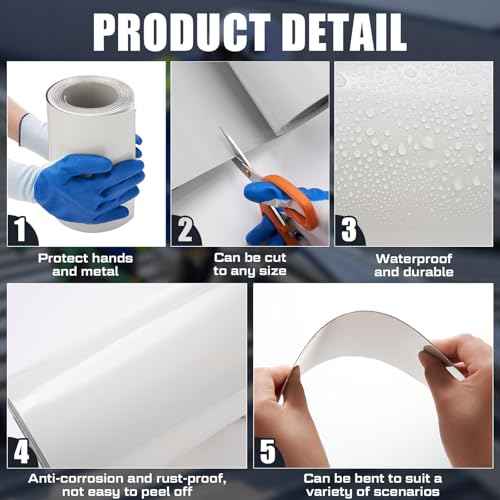 Tandefio 2 Rolls Aluminum Flashing Roll 4 Inch X 25 ft, 0.5 mm Thickness Roof Flashing Metal Flashing Aluminum Sheet Metal Roll with Cut Proof Gloves and Stainless Steel Nail for Roofing Stain