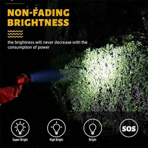 YIERBLUE Rechargeable Spotlight,Handheld Rechargeable Flashlight 200,000 Lumens LED, IP67 Waterproof 12 Hours Running for Boating, Camping, Hunting