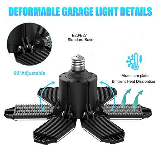 LED Garage Light Bulbs, 100W 6000K Garage Lights Ceiling Led with 6 Adjustable Panels, E26/E27 Screw in Shop Light for Attic Workshop Basement Barn - 4 Pack
