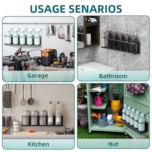 2 Pack 5 All-Purpose Spray Bottle Holder Wall Mount | Heavy-Duty Powder Coated Steel Spray Bottle Storage Rack for Garage Home Workspace | Detailing Bottle Holder (Black)