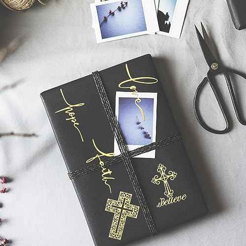 OLYCRAFT 9pcs 1.6x1.6 Inch Cross Stickers - Self Adhesive Gold Metal Stickers for Scrapbooks, DIY Crafts & Phone Decoration