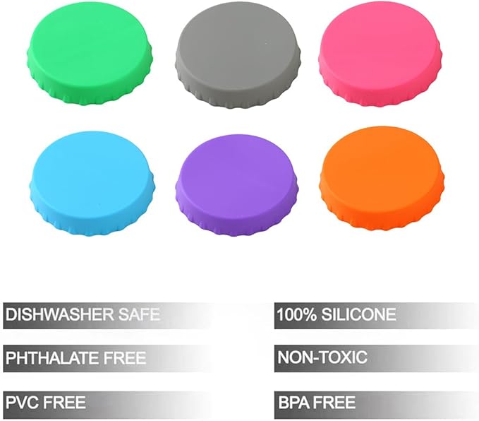 6 Pack Silicone Soda Can Cover, Emptycolor Reusable Soda Can Lids to Keep Carbonation, BPA Free Pop Can Caps Tops Savers Stopper for Drink, Beer, Beverage, Juice, Coke, Fits Standard Cans