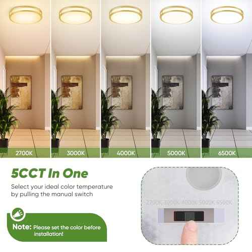 13 Inch Flush Mount Light Fixtures, 2-Pack Gold LED Ceiling Lights with 2700K/3000K/4000K/5000K/6500K 5 Color Temperatures, Modern Round LED Lights for Kitchen Bedroom Bathroom Living Room Closet