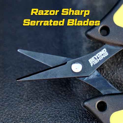 Beyond Fishing - 4.5¡± Fishing Scissors for Braided Line, Stainless Steel with Serrated Blades, Non Slip Grip, Large Finger Holes Fishing Line Cutter