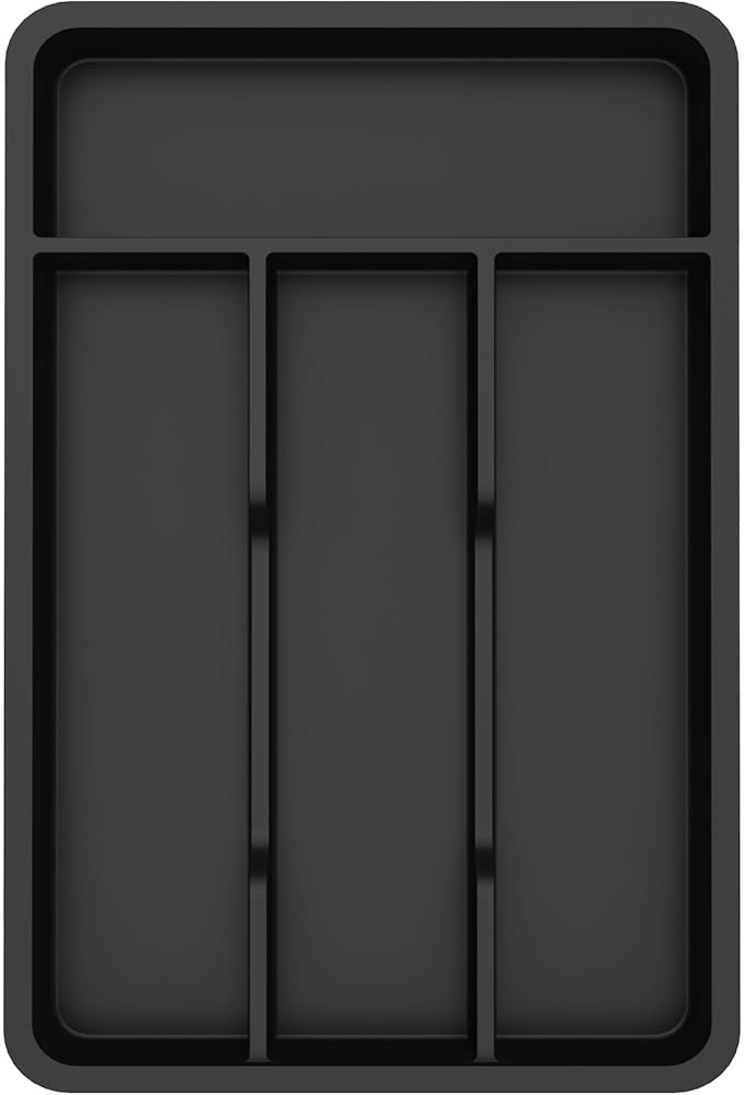 Lifewit Silverware Drawer Organizer Tray, Plastic Cutlery Storage for Kitchen, Flatware and Utensil Holder Divider for Spoons Forks Knives Tableware, 7.8 x 12.4", 4 Slots, Black