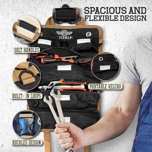 Roll Up Tool Bag ? Heavy Duty Tool Bag for Men & Women, Compact Tool Roll Organizer and Tool Kit Storage, Electrician Tool Organizer, Bike Tool Kit for Car, Garage and Outdoor Use (Black)