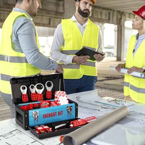 WUWEOT Lockout Tagout Kit, Electrical Safety Loto Kit Includes Clamp-On Circuit Breaker Lockout, Padlocks, Hasps, Plug Lock, Cable Lockout, Ball Valve Lockout, Tool Box, Tag Out Tags and Ties Set