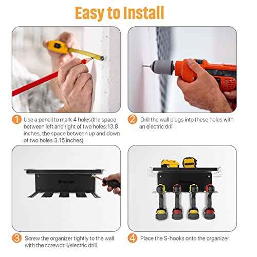 Power Tool Organizer, Cordless Drill Storage, Drill Holder Storage Wall Mount Shelf Rack, Charging Station to optimize Garage Organization and Power Tools Storage