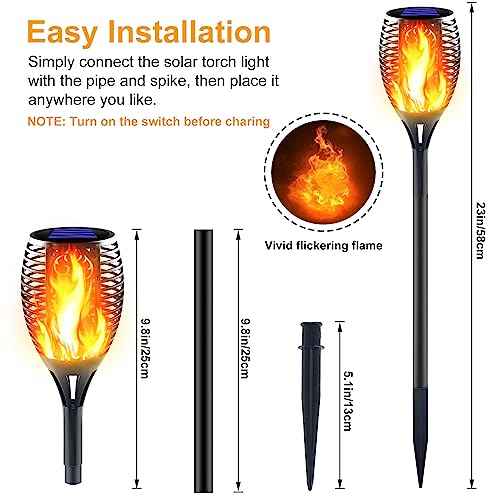 Large Solar Torch Light with Flickering Flame, Outdoor Decorative Solar Tiki Torches - Super Bright LED Landscape Lighting for Yard, Garden, Patio & Pathway Decor, Auto On/Off (6 Pack)