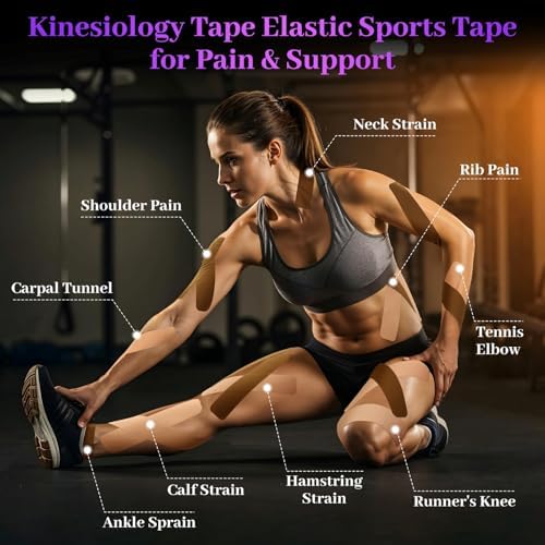 Pro VityElk Kinesiology Tape Uncut Elastic Sports Tape for Muscle Pain Relief & Support - Breathable Waterproof Athletic Tape for Joints, Back, Knees - 2In x 16.4ft /Roll (Beige 4 Roll)