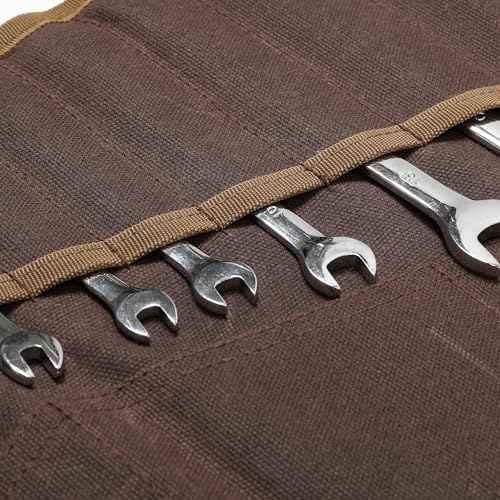Tool Roll, Wrench Organizer Roll Up Tool Pouch with 24 Pockets | Durable Waxed Canvas 16 OZ Portable Tool Storage Carrier Bag(33.5 X 13.5 IN | Brown)