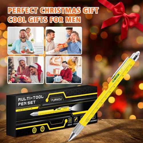 Stocking Stuffers Gifts for Men Women, Birthday Gift from Daughter Son Wife, 9 In 1 Multi-Tool Pen Set Christmas Gifts for Dad Grandpa Husband Boyfriend, Cool Unique Tools Gadgets for Men, Yellow