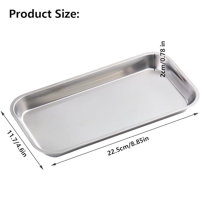 1Pcs Metal Manicure Tools Storage Tray, Rectangular Stainless Steel Storage Dish Nail Art Accessory Display Trays, Jewelry Rhinestone Organizer Plate, Makeup Cosmetic Storages Plate - Silver