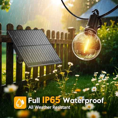 Minetom 75FT Solar String Lights Outdoor with Cable Ties and Hooks, Commercial Waterproof Solar Powered Patio Lights with 35 LED Shatterproof Bulbs, Hanging Light for Outside Backyard Garden Decor