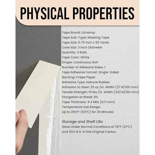 Lichamp Masking Tape 3/4 inch, 3 Pack General Purpose Masking Tape Beige, White Tapes for Painting, Arts, Crafts, 3/4 inch x 55 Yards x 3 Rolls (165 Total Yards)