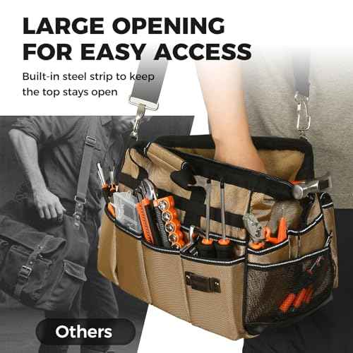 COMOWARE 16" Tool Bag, 19-Pocket Heavy Duty Tool Organizer with Adjustable 51.2" Shoulder Strap, 1680D Oxford Fabric & PVC Coating, Reflective Strips, Tactical Loops, Mechanics, Plumbers, DIY