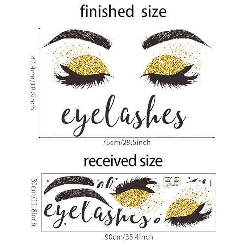 Golden Eyelash Eyes Wall Stickers, sacinora Inspirational Quotes Wall Decals Removable Vinyl Peel and Stick for Women Girl Kids Living Room Bedroom Art Home Decorations
