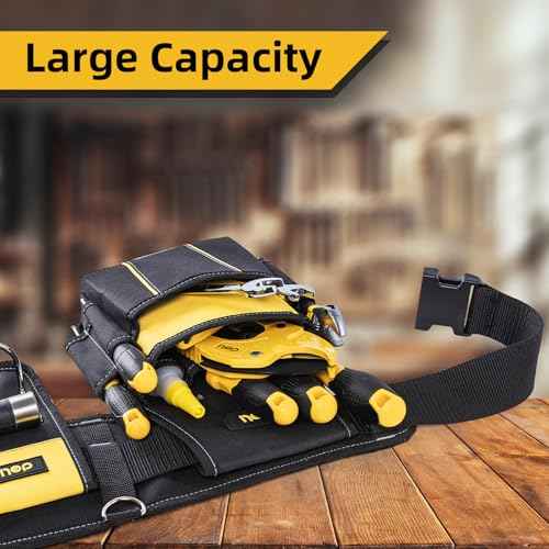 DELI Tool Belt,22 Pockets Tool Belts for Men, Utility Belt Heavy Duty Carpenter, Construction, DIY'er, Electrician, Double Layer Thickened Polyester Pouch with Waterproof Coating