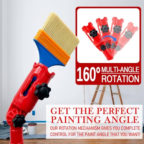 Multi-Angle Paint Brush Extender, Extension Pole Attachment Holder for Paint Brush,Roller, Scraper, Secure Handle Grip, Rotating Head, Easily Reach Ceilings, Walls, Corner Edges (Red)
