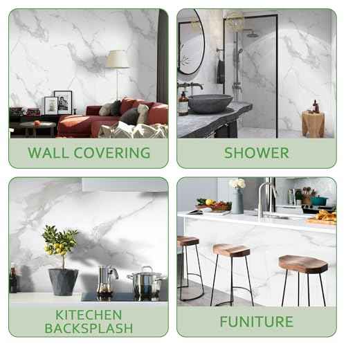 Marble Peel and Stick Waterproof Wall Paneling, 118" x 47" Carrara White Glossy Finish Self-Adhesive Backsplash Tile Vinyl Wall Panel for Kitchen Bathroom Wall Decor, Covers 38.75 Sq. Ft.