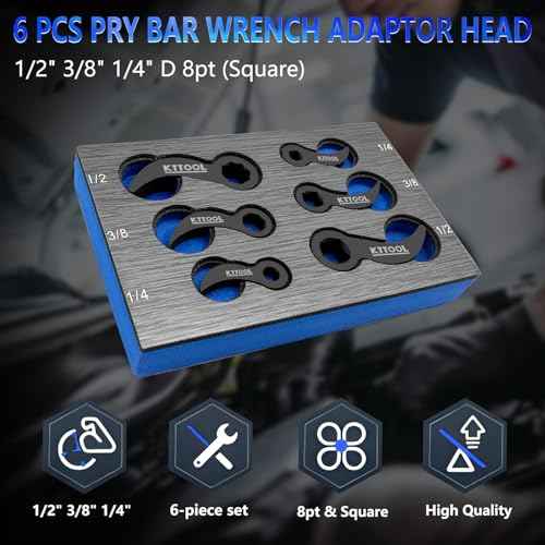 6 Pcs Pry Bar Wrench Adaptor Head Set, Crowbar Adapter Head Tool, Half Shaft Removal Car Repairing Tools 1/2" 3/8" 1/4" D 8pt (Square) Profile