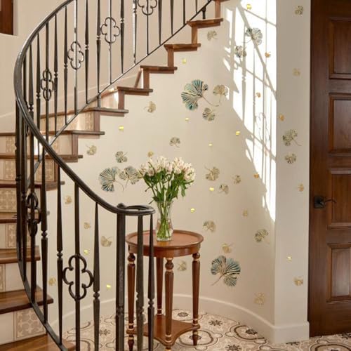 11.8 x 7.9 Inch Ginkgo Leaf Wall Decals Spring Themed Wall Stickers Ginkgo Leaf Foil Stamping Stickers Peel and Stick Modern Art Wall Sticker DIY Mural Decor for Home Living Room Bedroom Office