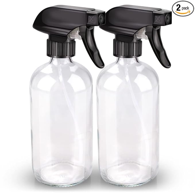 Bontip Glass Spray Bottle, Clear Glass Spray Bottle Set & Accessories Refillable for Plants Window Cleaners Aromatherapy Facial Hydration Watering Flowers Hair Care (2 Pack/16 oz) (Transparent)