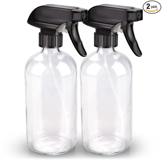 Bontip Glass Spray Bottle, Clear Glass Spray Bottle Set & Accessories Refillable for Plants Window Cleaners Aromatherapy Facial Hydration Watering Flowers Hair Care (2 Pack/16 oz) (Transparent)