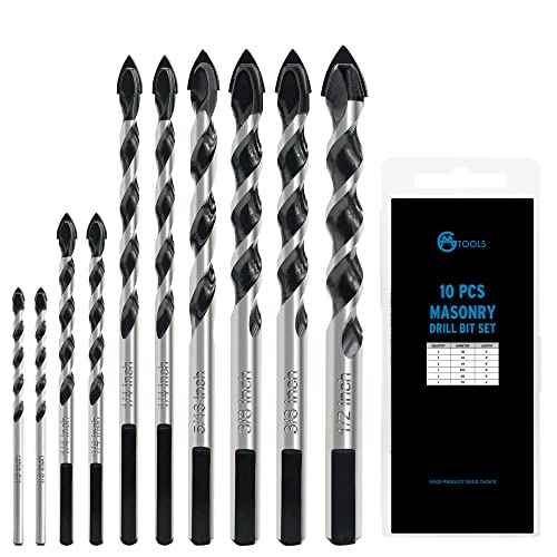 10pcs Masonry Drill Bits Set, 1/8 to 1/2" Concrete Drill Bit Set, Multi-Material Drill Bits for Brick, Tile, Cement, Ceramic, Glass, Plastic, Industrial Strength Carbide Tip with Storage Box
