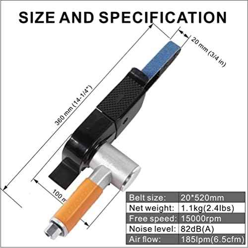Air Belt Sander 3/4" x 20-1/2" Belt Size Pneumatic Tool with 12pc Belts (#40, #60, #80 & #120), Good for Deburring, Sanding and Finishing (3/4" x 20-1/2" Sander)