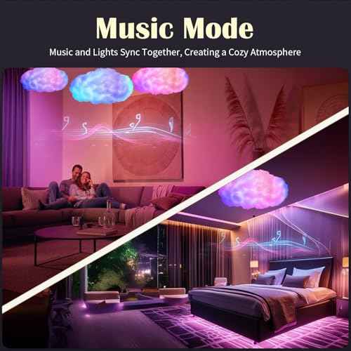 3D Cloud Music Sync RGB LED Strip Light - APP & Remote Control, Multi-Color & Warm White, USB Powered, for Bedroom, Kids Room, Gaming Room, Ideal Gift